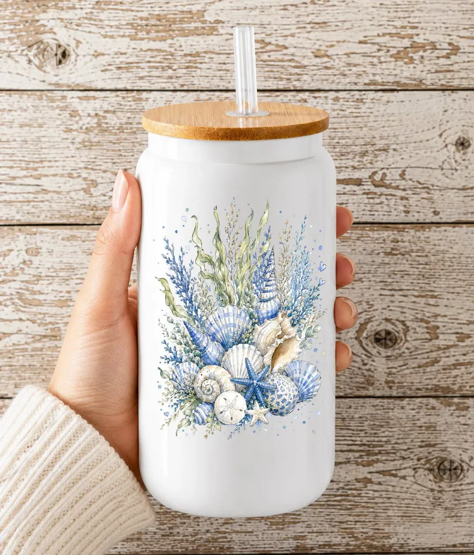 Avery Lane Gifts Coastal Blue Sea Shells drikkeglas 16 oz