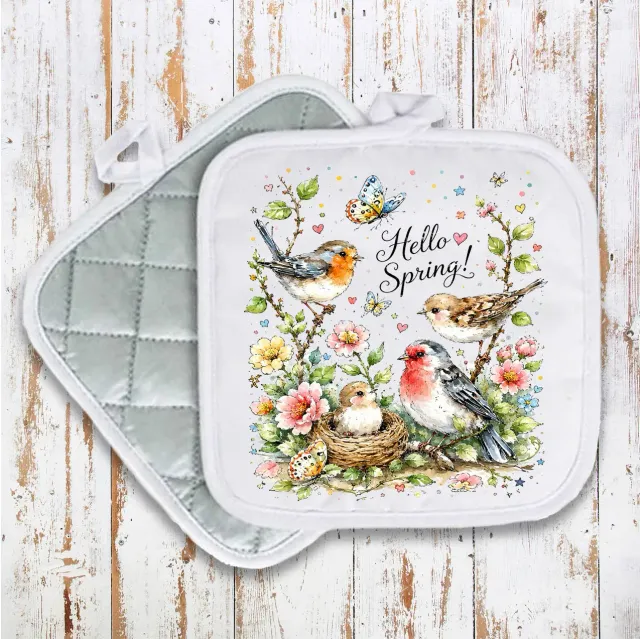 Avery Lane Gifts Hello Spring Flowers Birds grydelap bomuld