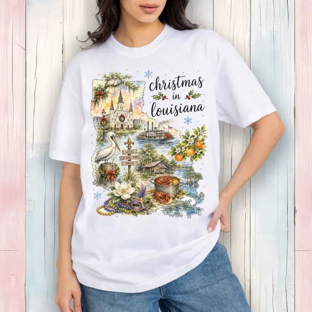Avery Lane Gifts Christmas in Louisiana t-shirt hvid bomuld