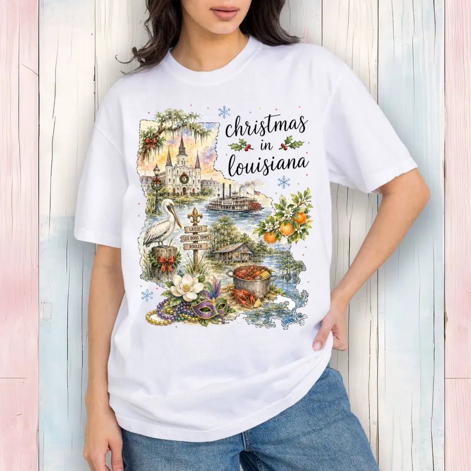 Avery Lane Gifts Christmas in Louisiana t-shirt hvid bomuld