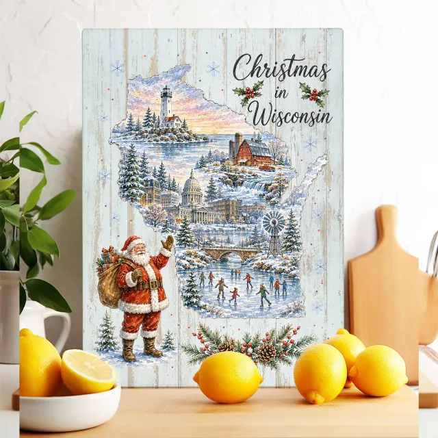 Avery Lane Gifts Christmas Wisconsin Map skærebræt glas 28x38