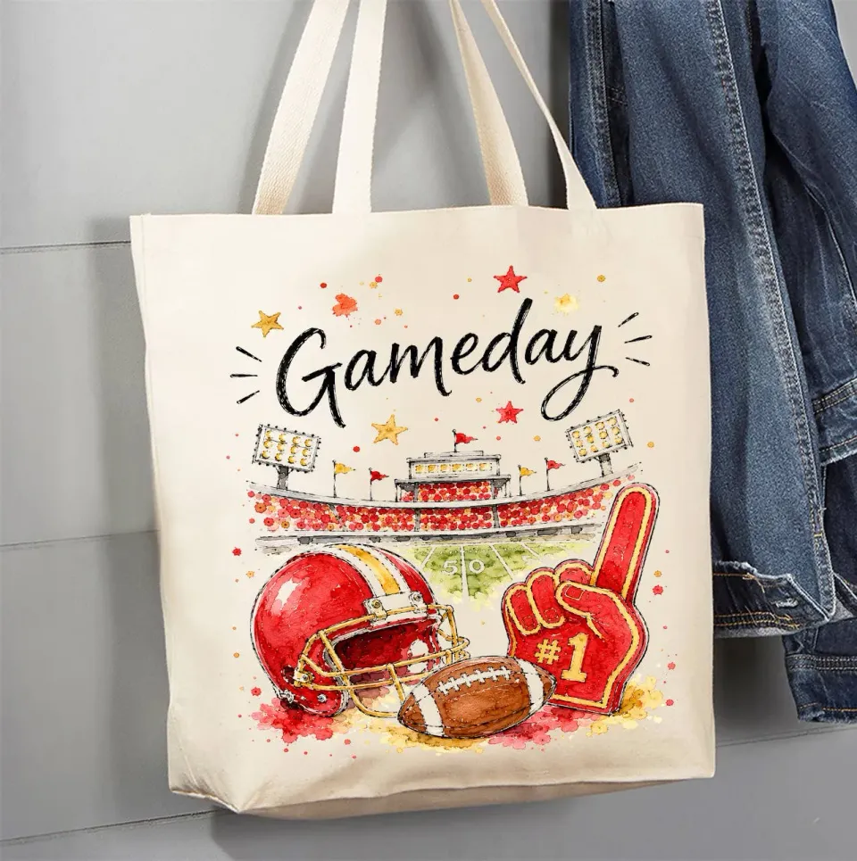 Avery Lane Gifts Gameday Football Gold Red mulepose bomuld