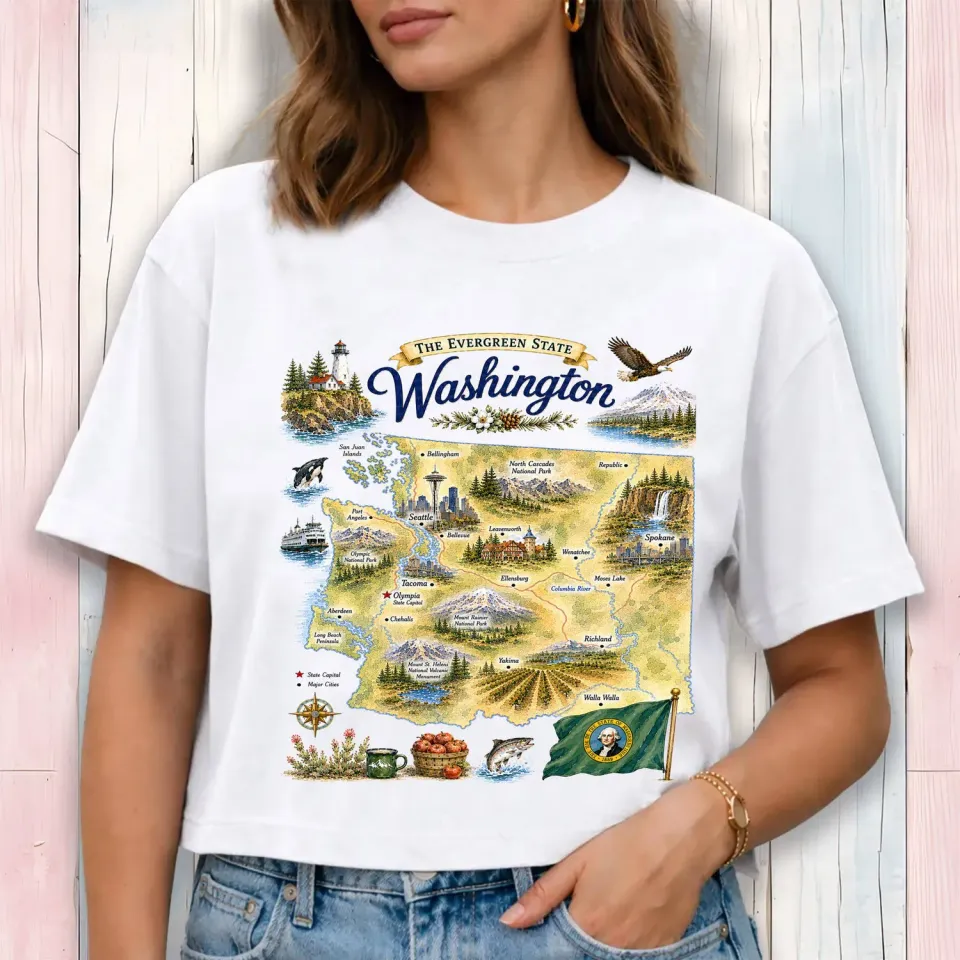 Avery Lane Gifts Washington State Map Landmark cropped t-shirt hvid bomuld