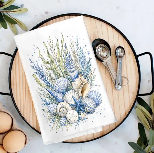 Avery Lane Gifts Coastal Blue Sea Shells viskestykke bomuld