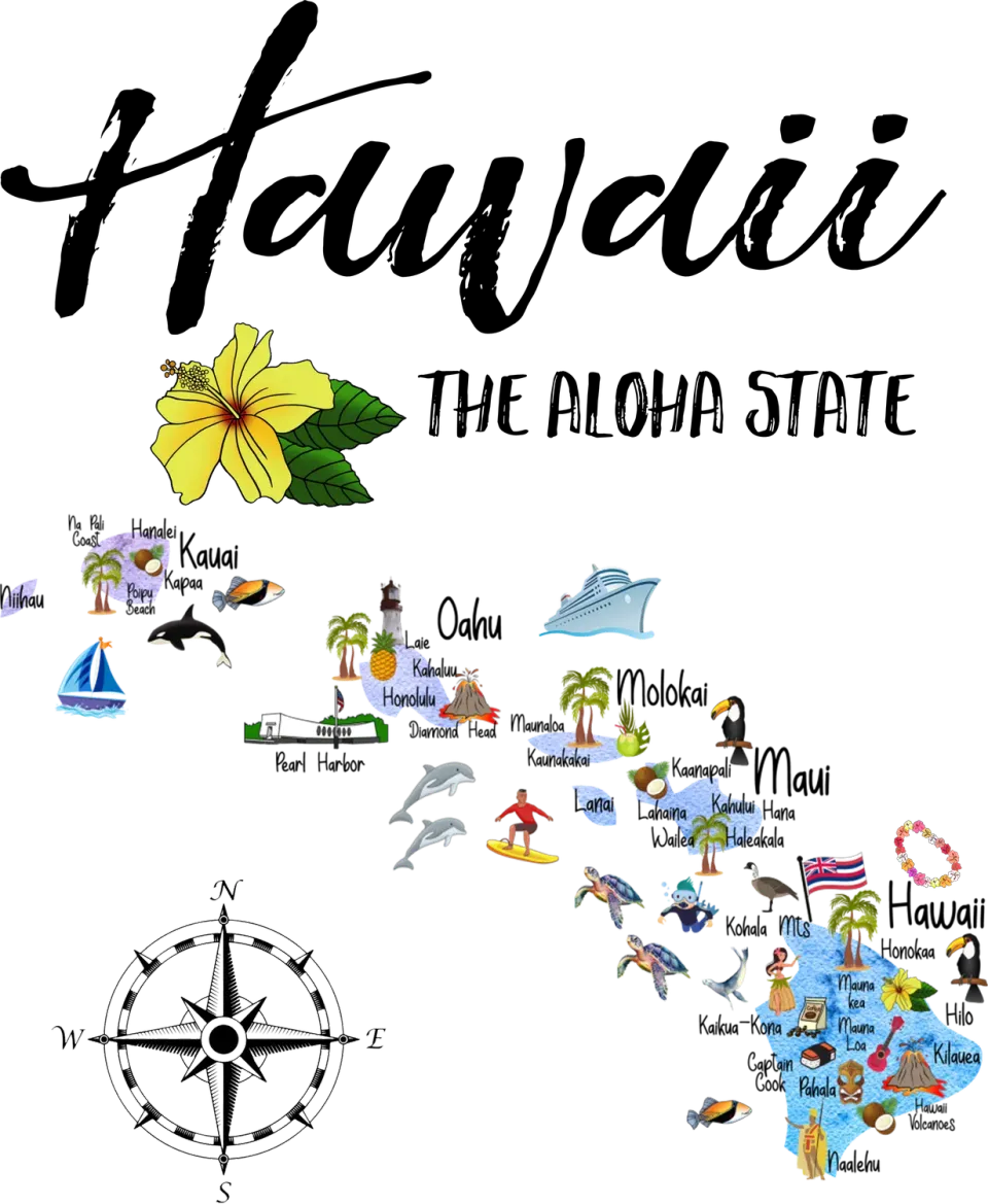 Avery Lane Gifts Hawaii State Map souvenir kortmotiv
