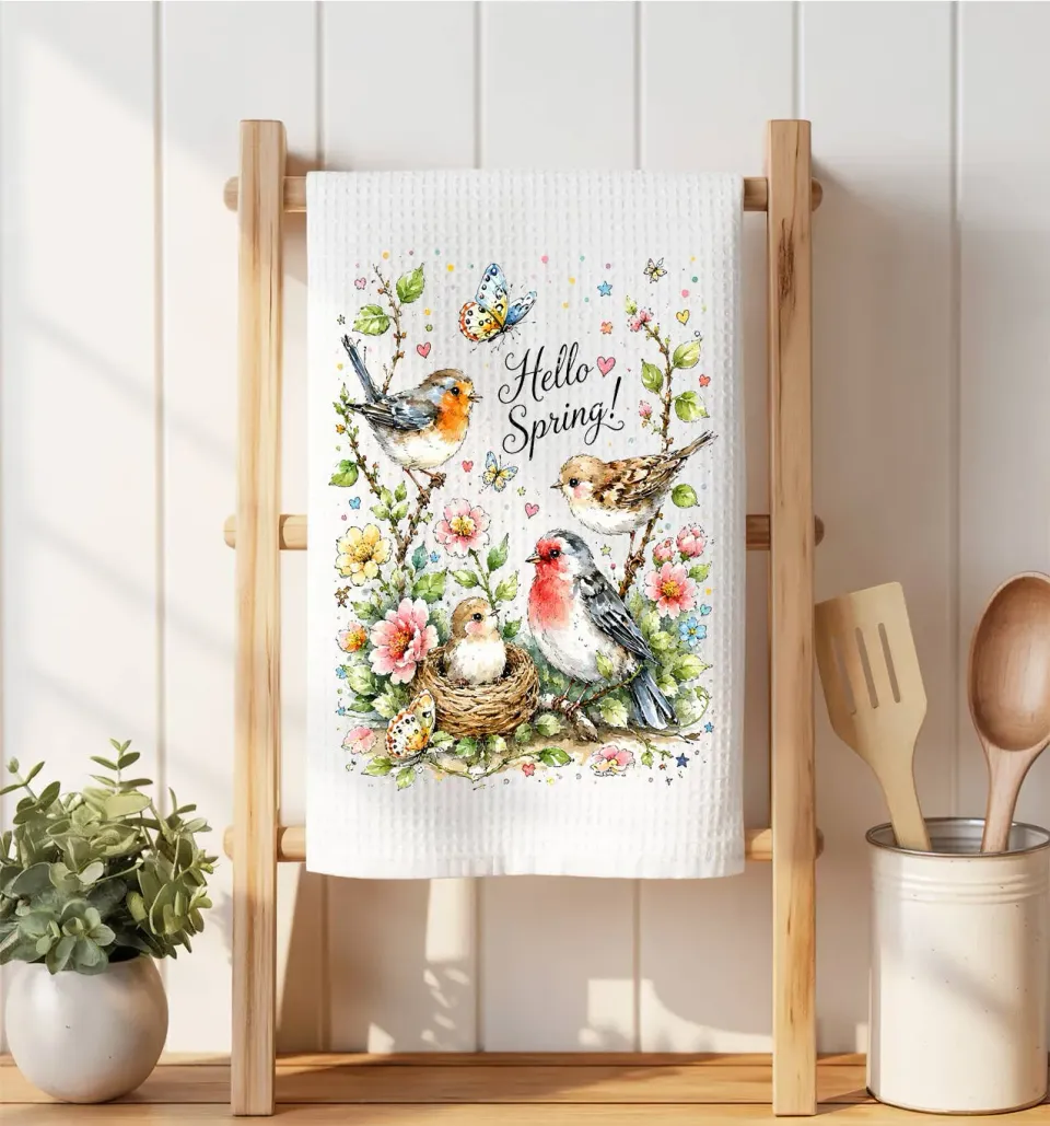 Avery Lane Gifts Hello Spring viskestykke vaffel blomster 41x36
