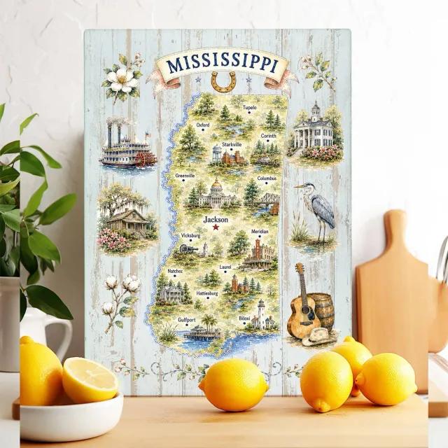 Avery Lane Gifts Mississippi State Map skærebræt glas 28x38 cm