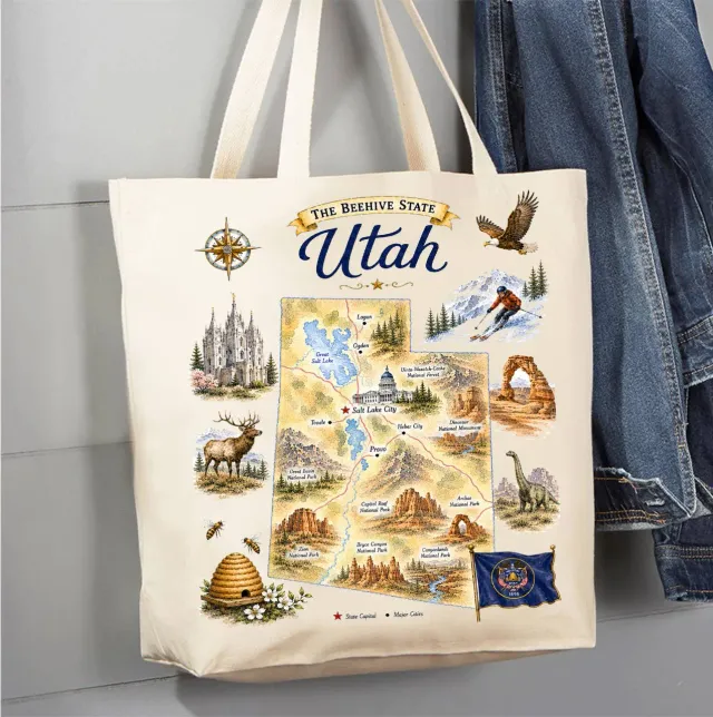 Avery Lane Gifts Utah State Map mulepose bomuld 41x38cm