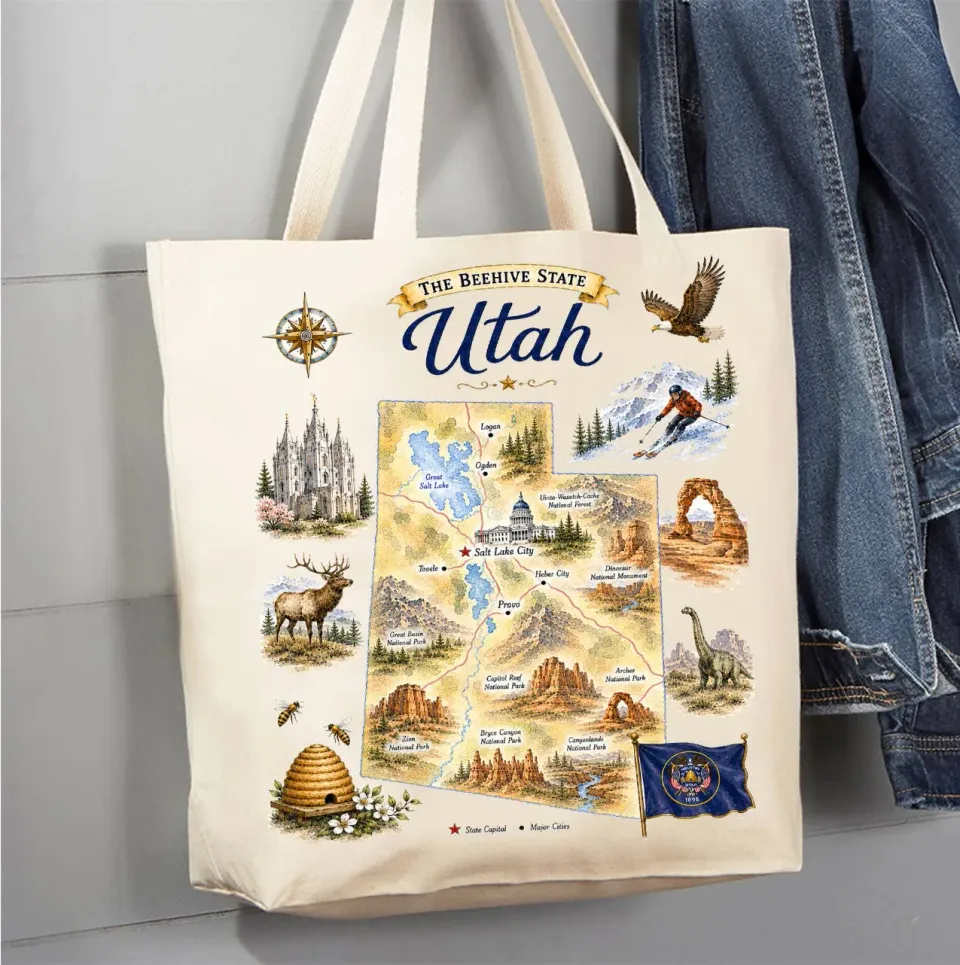 Avery Lane Gifts Utah State Map mulepose bomuld 41x38cm