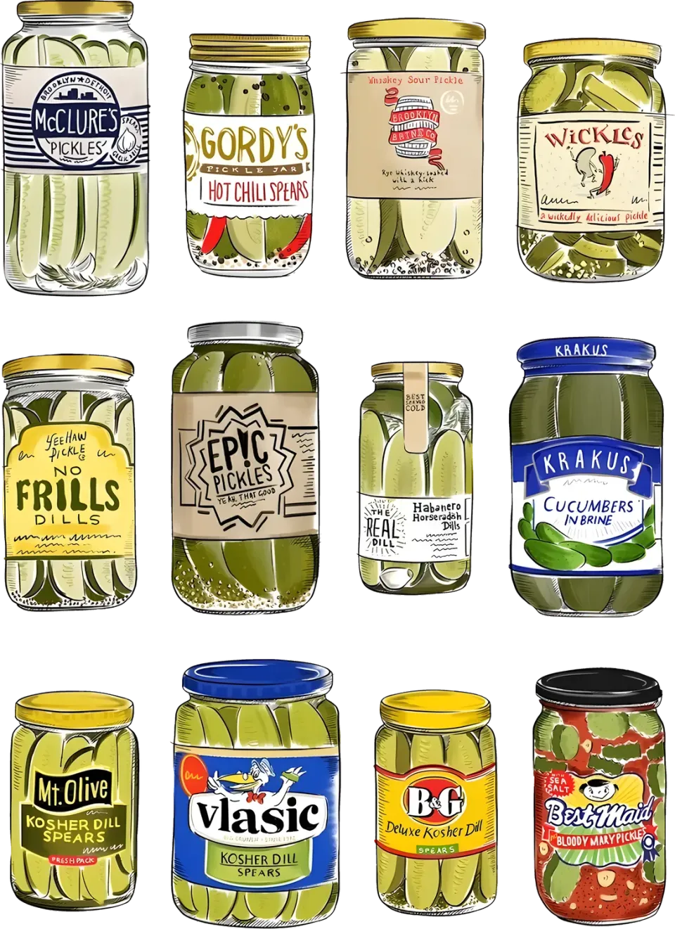 Avery Lane Gifts Pickles Vintage Pickles T-shirt hvid bomuld