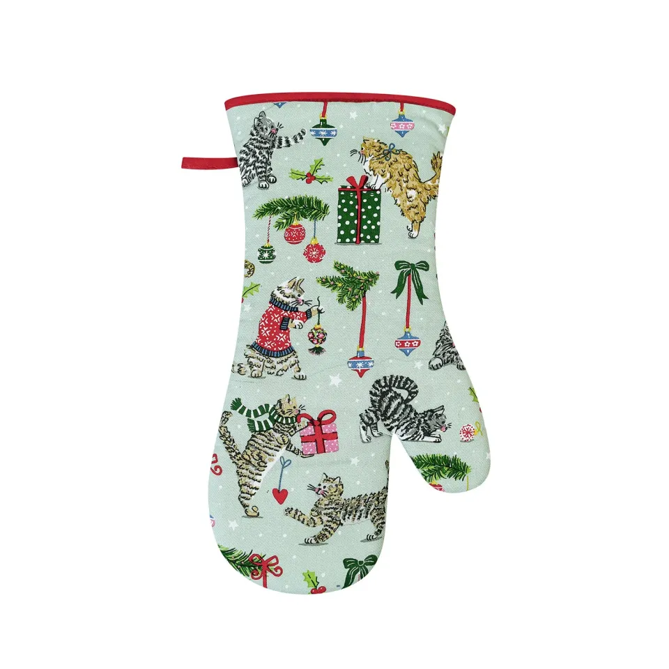 Ulster Weavers Christmas Cats ovnhandske seafoam bomuld