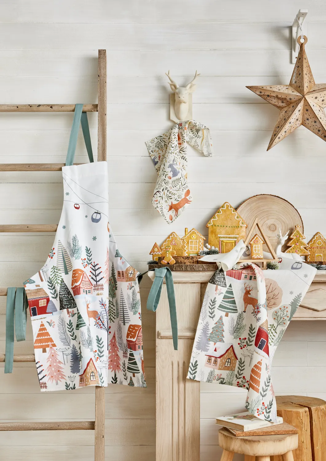 Coucke Christmas Forest viskestykke hvid 50x75 julemotiv