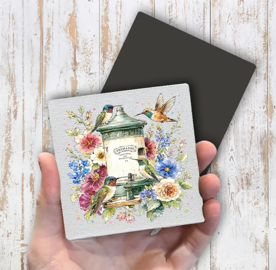 Avery Lane Gifts Spring Hummingbirds køleskabsmagnet 10 cm lærred