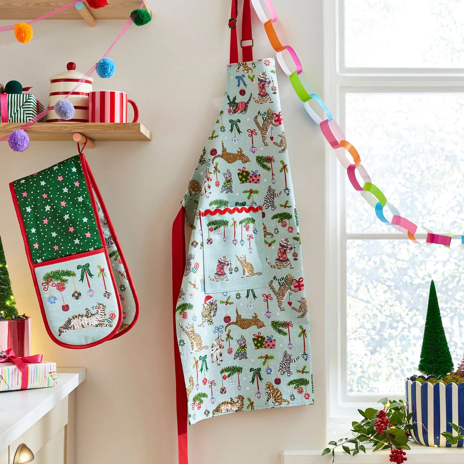 Ulster Weavers Christmas Cats dobbelt ovnhandske seafoam