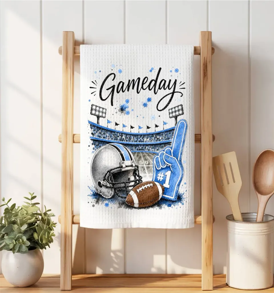 Avery Lane Gifts Gameday viskestykke mikrofiber sølv blå