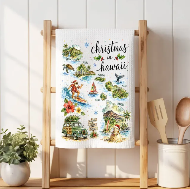Avery Lane Gifts Christmas in Hawaii State Map viskestykke 41x36 cm