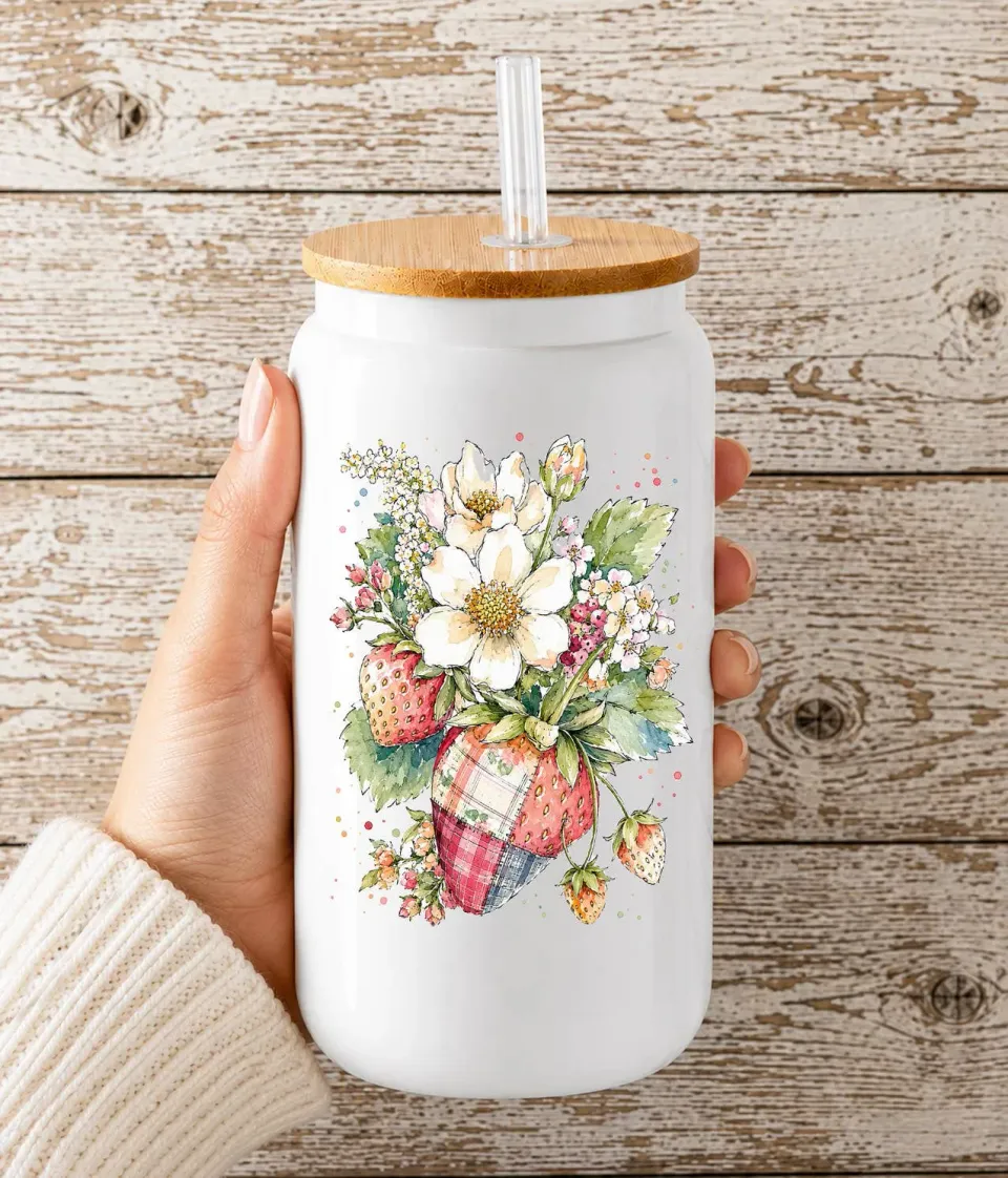 Avery Lane Watercolor Quilted Strawberry glas 473 ml låg