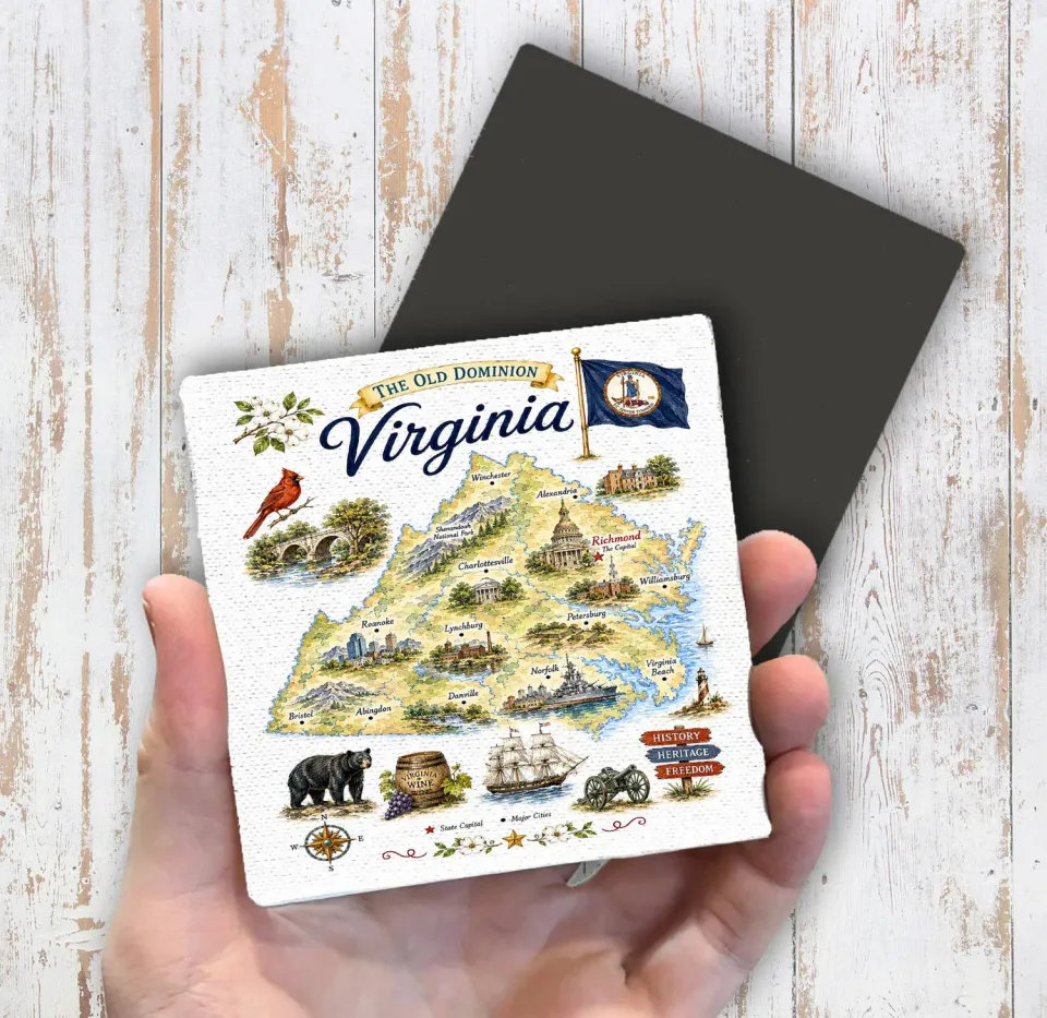 Avery Lane Gifts Virginia magnet 10x10 cm lærred