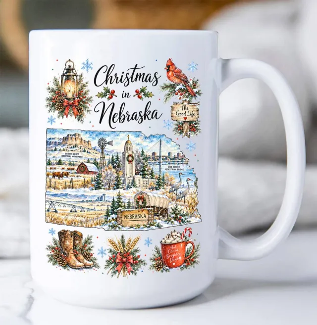 Avery Lane Gifts Nebraska krus 443 ml hvid keramik julekort