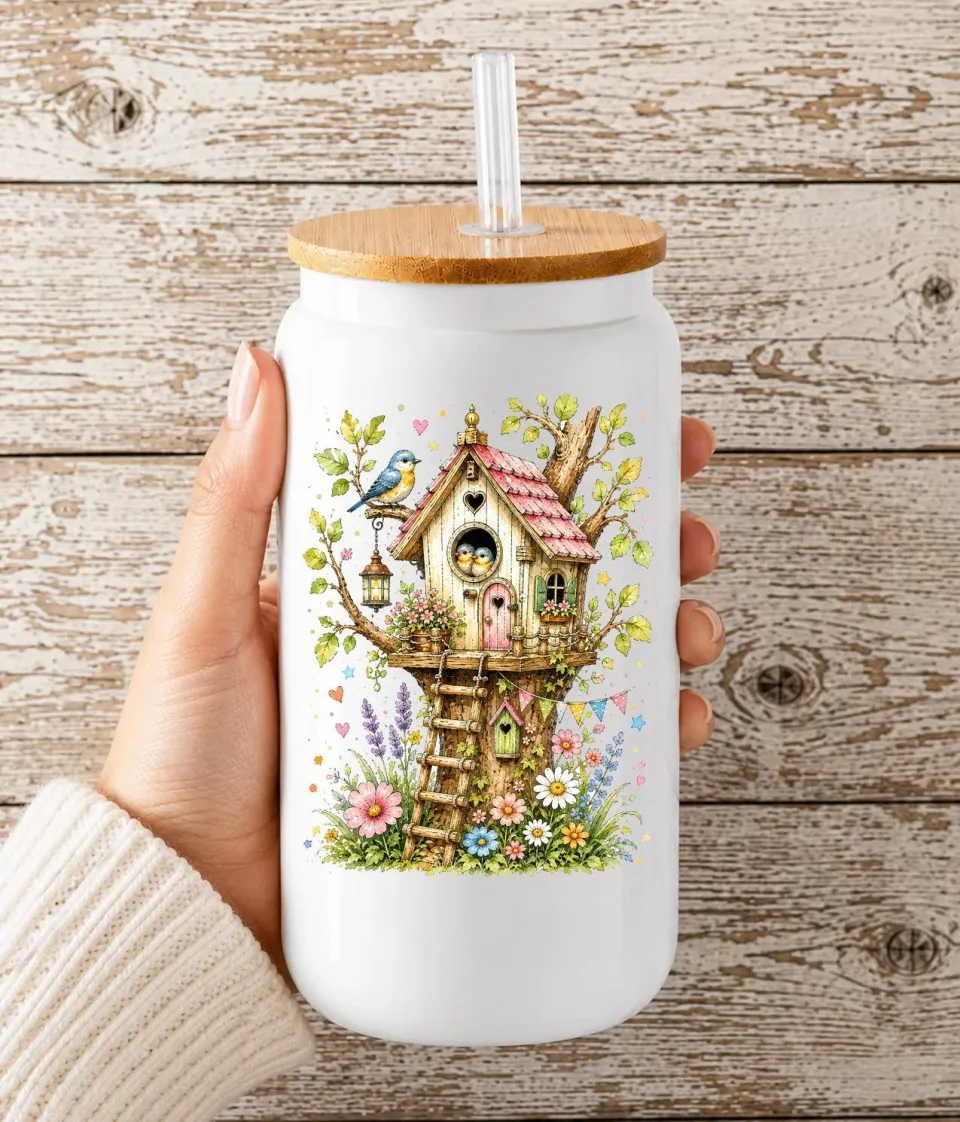 Avery Lane Gifts Spring Birds glas 473 ml med låg
