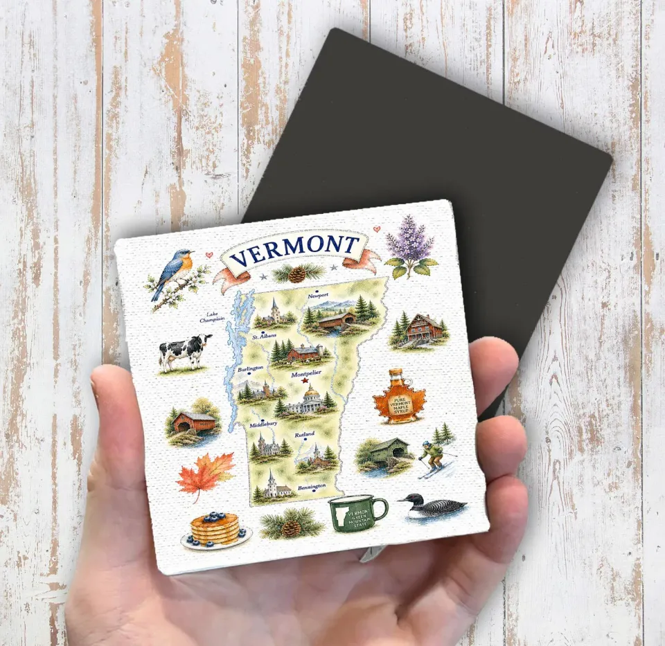 Avery Lane Gifts Vermont State Map magnet 10x10 cm canvas