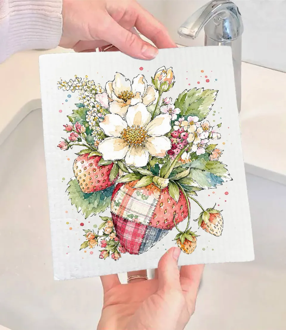 Avery Lane Gifts Watercolor Quilted Strawberry karklud jordbær