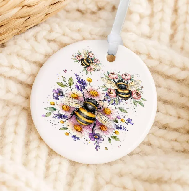 Avery Lane Gifts Whimsical Bees Flowers julepynt porcelæn