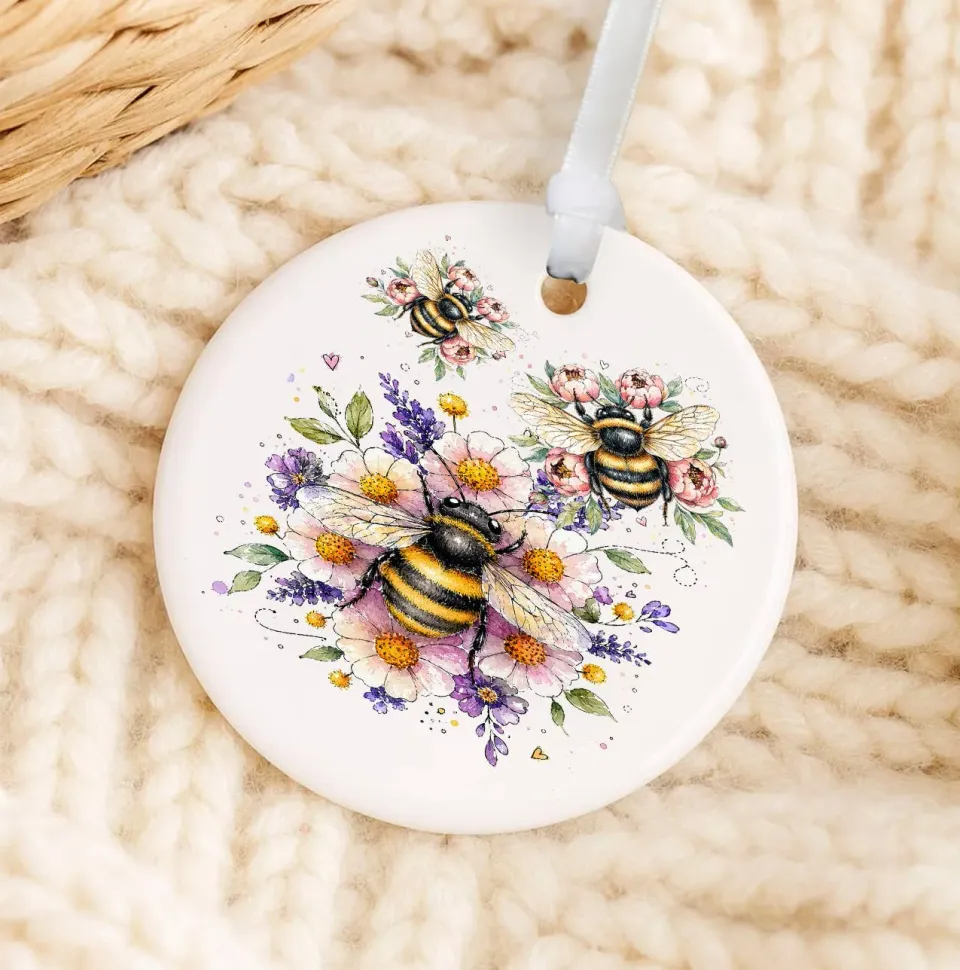 Avery Lane Gifts Whimsical Bees Flowers julepynt porcelæn
