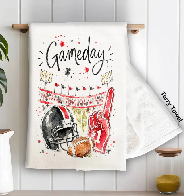 Avery Lane Gifts Gameday Football viskestykke terry sort rød