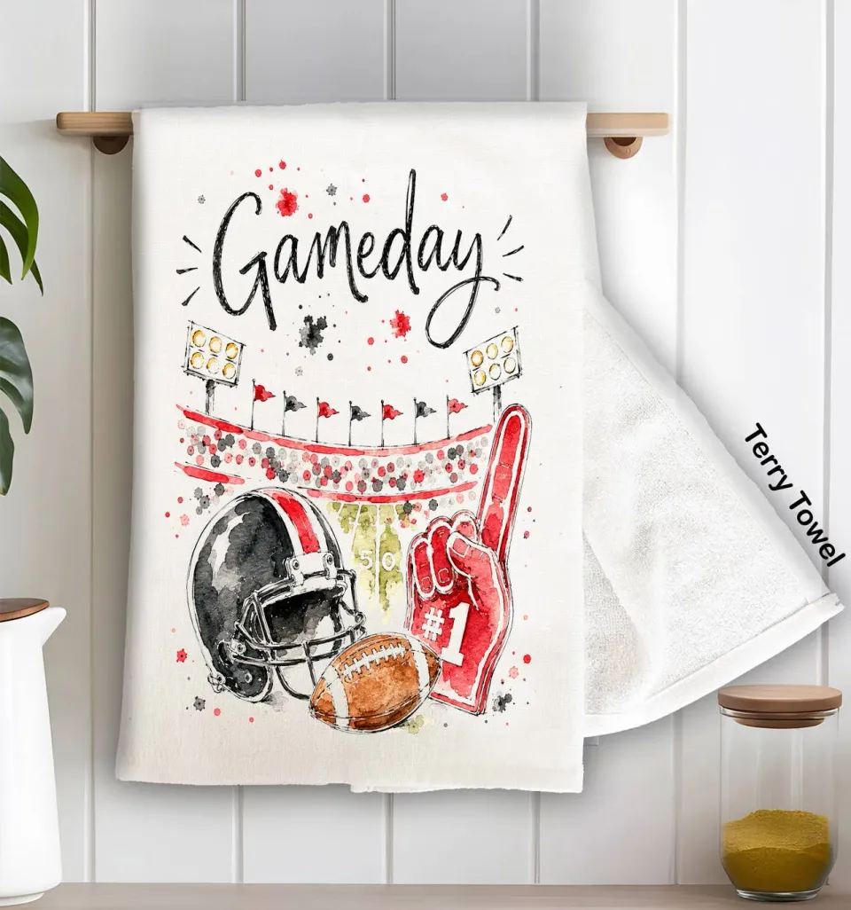 Avery Lane Gifts Gameday Football viskestykke terry sort rød