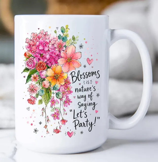Avery Lane Blossom Lets Party Flowers krus 15 oz hvid keramik