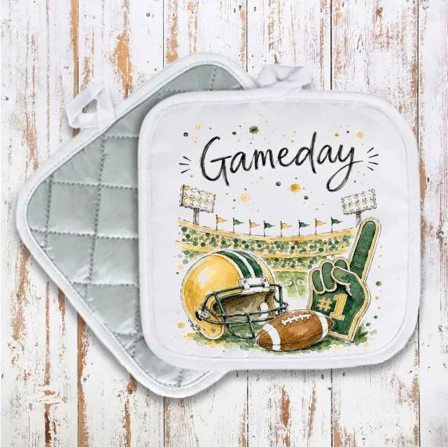 Avery Lane Gifts Gameday Football Gold Green grydelap 20x20 cm bomuld