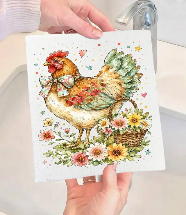 Avery Lane Gifts Watercolor Hen Flowers karklud 17x20 cm