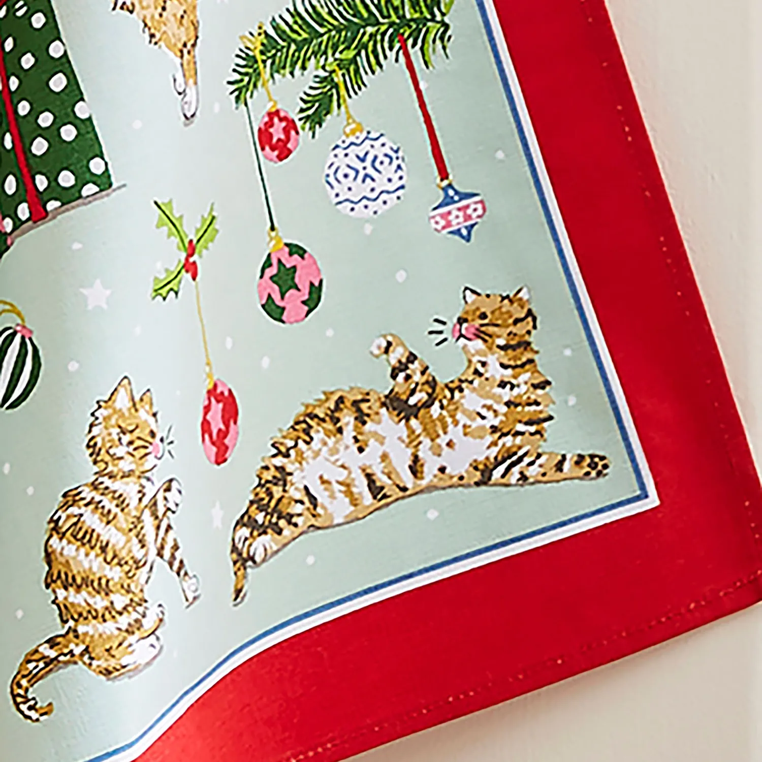 Ulster Weavers Christmas Cats viskestykke seafoam bomuld