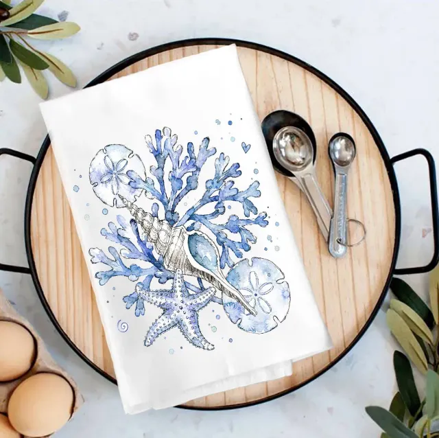 Avery Lane Gifts Coastal Blue Sand Dollar viskestykke bomuld