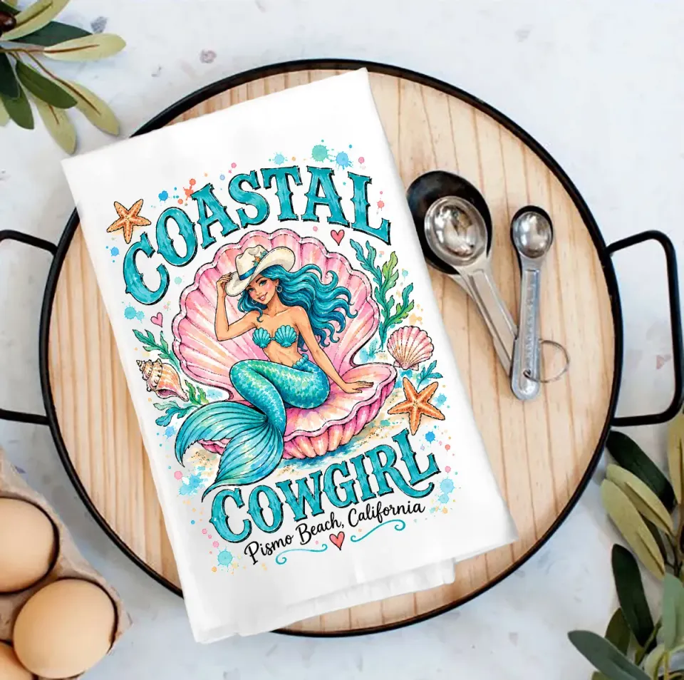 Avery Lane Gifts Cowboy Mermaid Pismo Beach viskestykke bomuld