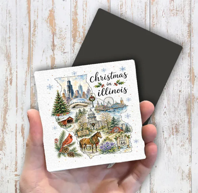 Avery Lane Gifts Christmas Illinois køleskabsmagnet 10x10 cm