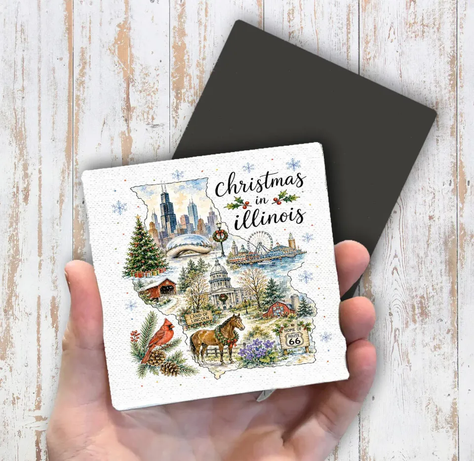 Avery Lane Gifts Christmas Illinois køleskabsmagnet 10x10 cm