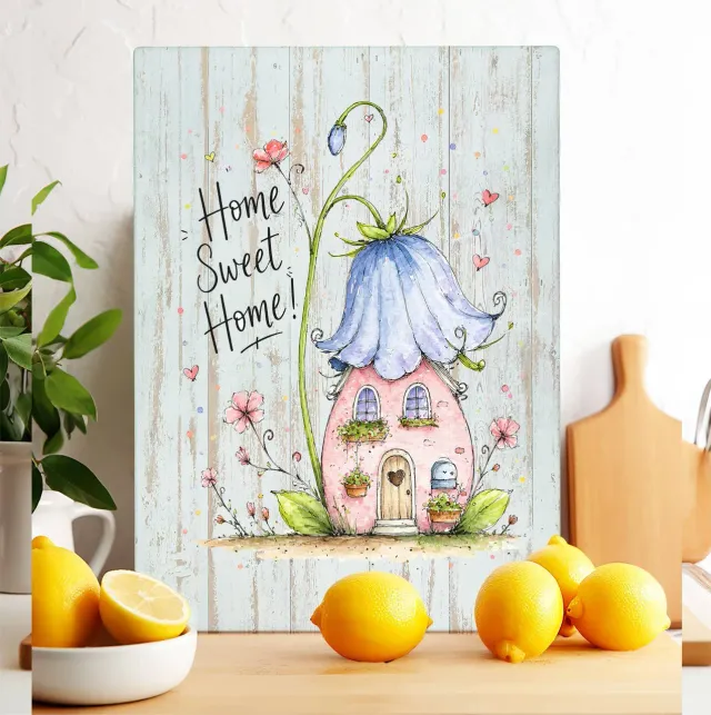 Avery Lane Home Sweet Home House Flowers skærebræt glas 28x38