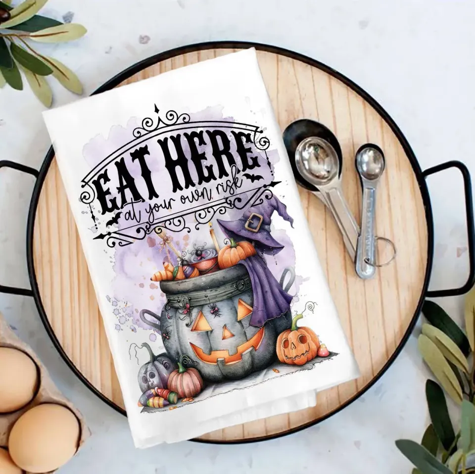 Avery Lane Gifts Halloween viskestykke eat at own risk bomuld