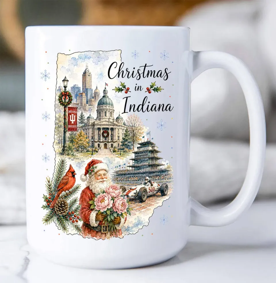 Avery Lane Christmas in Indiana State Map kaffekrus 44 cl