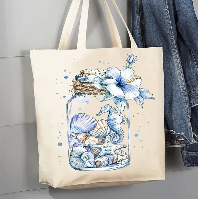 Avery Lane Coastal Blue Sea Shells mulepose bomuld muslingetryk