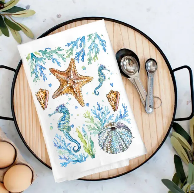 Avery Lane Gifts Coastal Blue Starfish viskestykke bomuld 69x69 cm