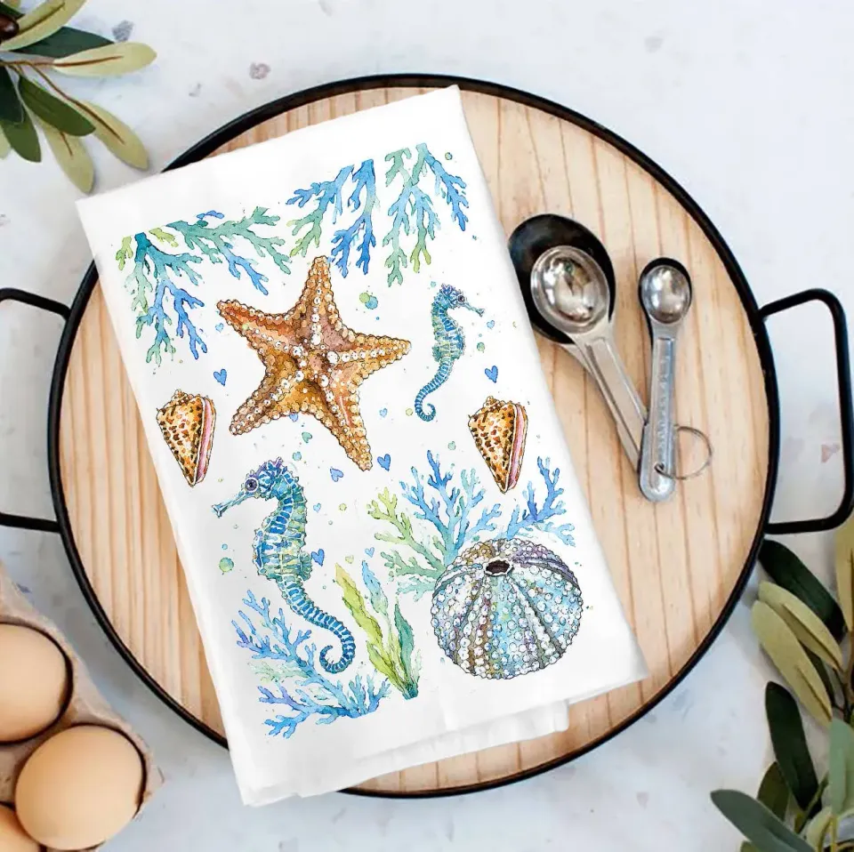 Avery Lane Gifts Coastal Blue Starfish viskestykke bomuld 69x69 cm