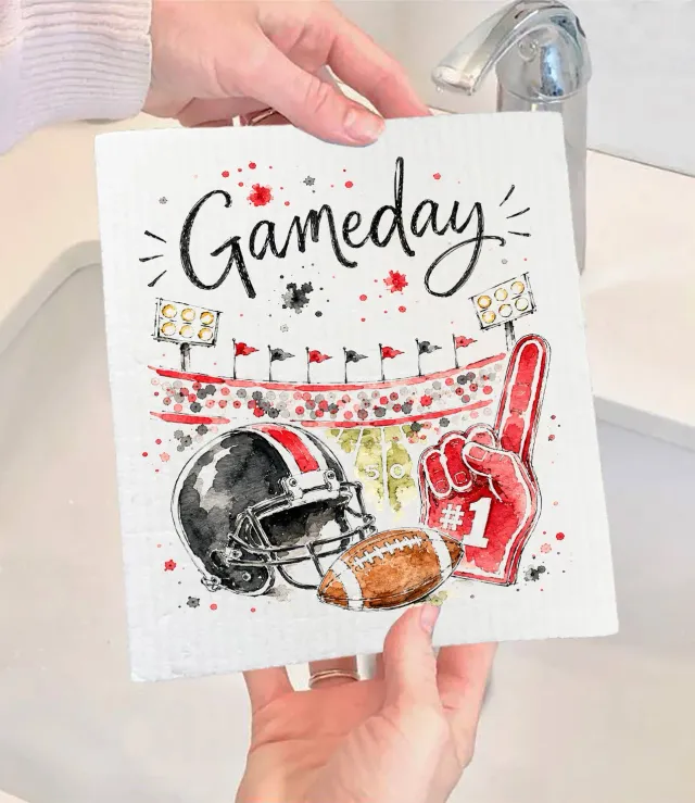 Avery Lane Gifts Gameday Football Black Red opvaskeklud