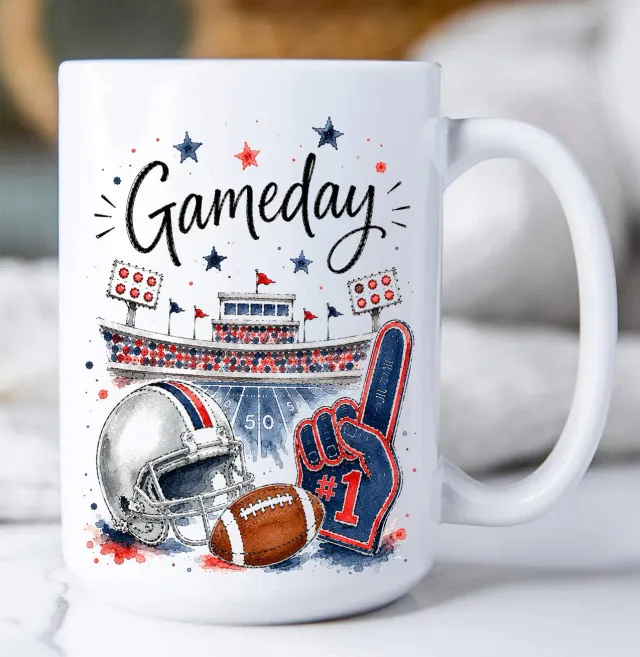 Avery Lane Gifts Gameday Football krus navy blue red 15 oz