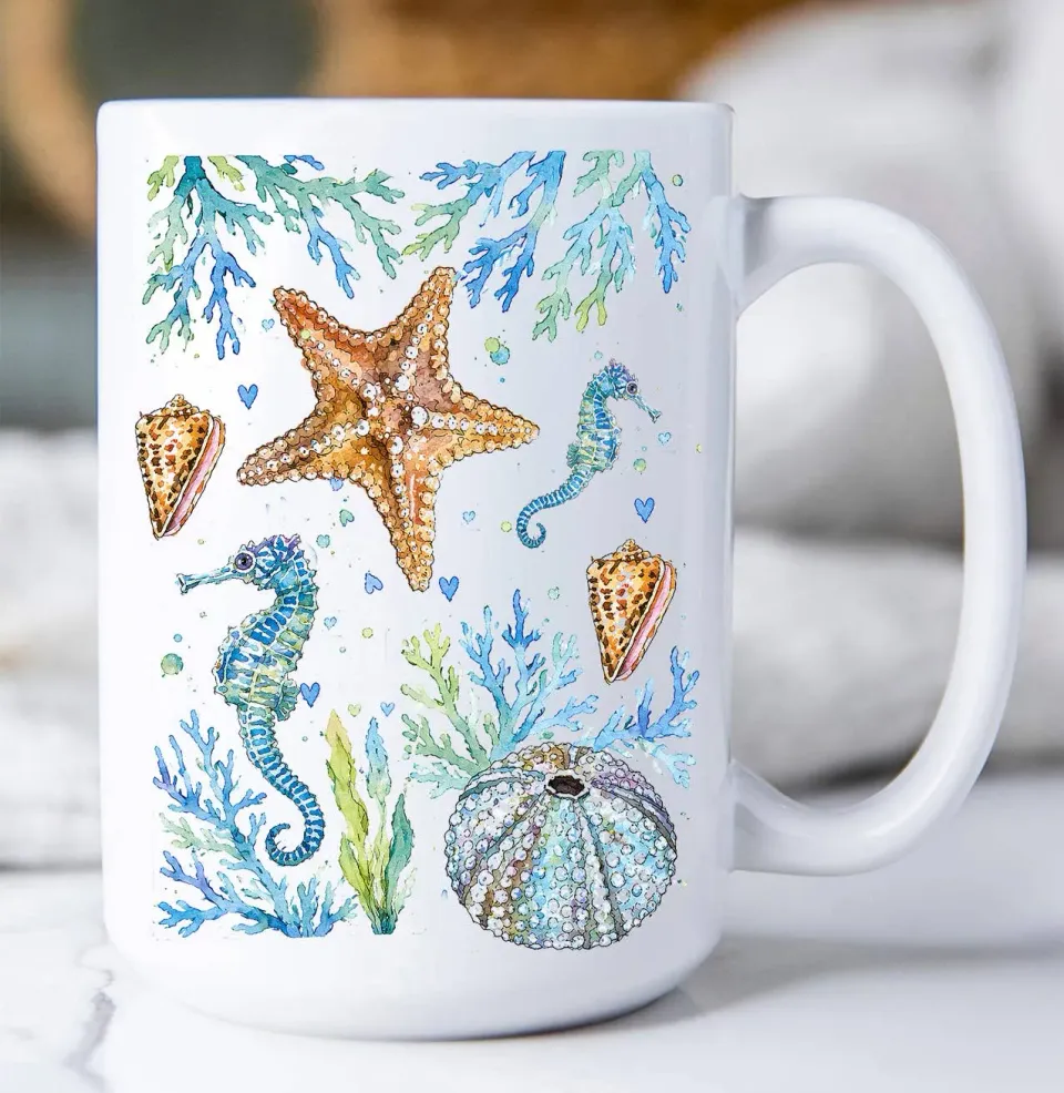 Avery Lane Gifts Coastal Blue Starfish kaffekrus keramik 443 ml