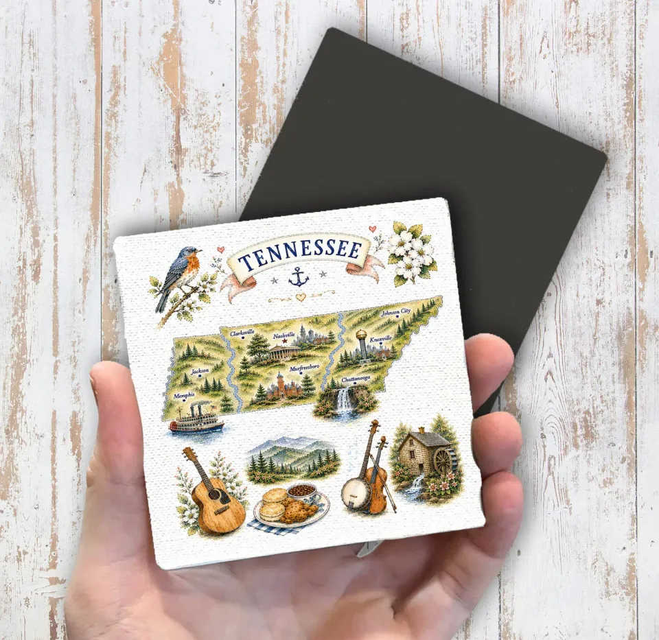 Avery Lane Gifts Tennessee køleskabsmagnet 10x10 cm kort