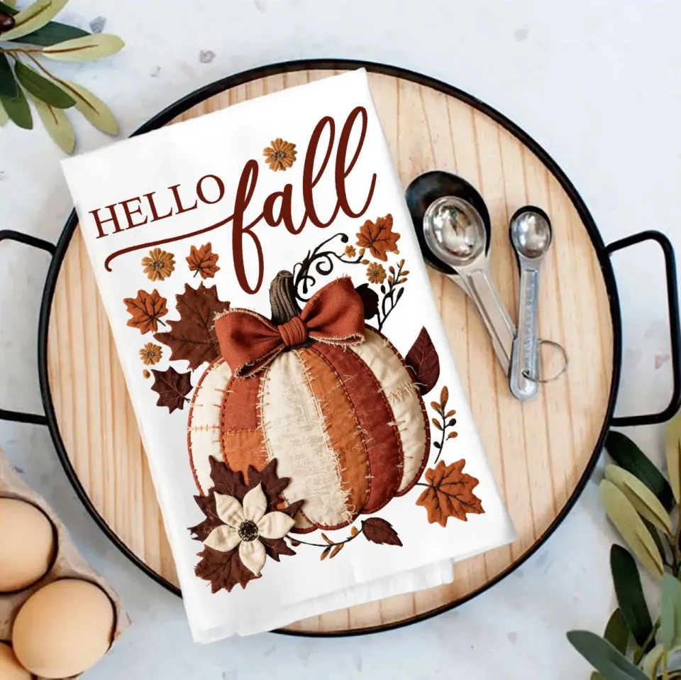 Avery Lane Gifts Hello Fall Pumpkin viskestykke 69x69 cm