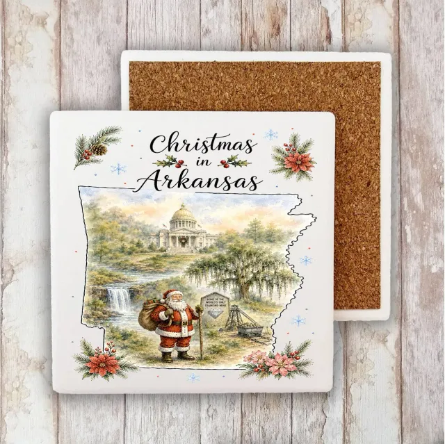 Avery Lane Gifts Christmas in Arkansas State Map coaster sten